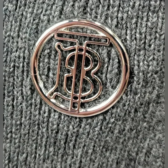 NWT Burberry  Men's Ribbed Sweater TB Logo Cashmere Gray Crewneck Small - Picture 5 of 16